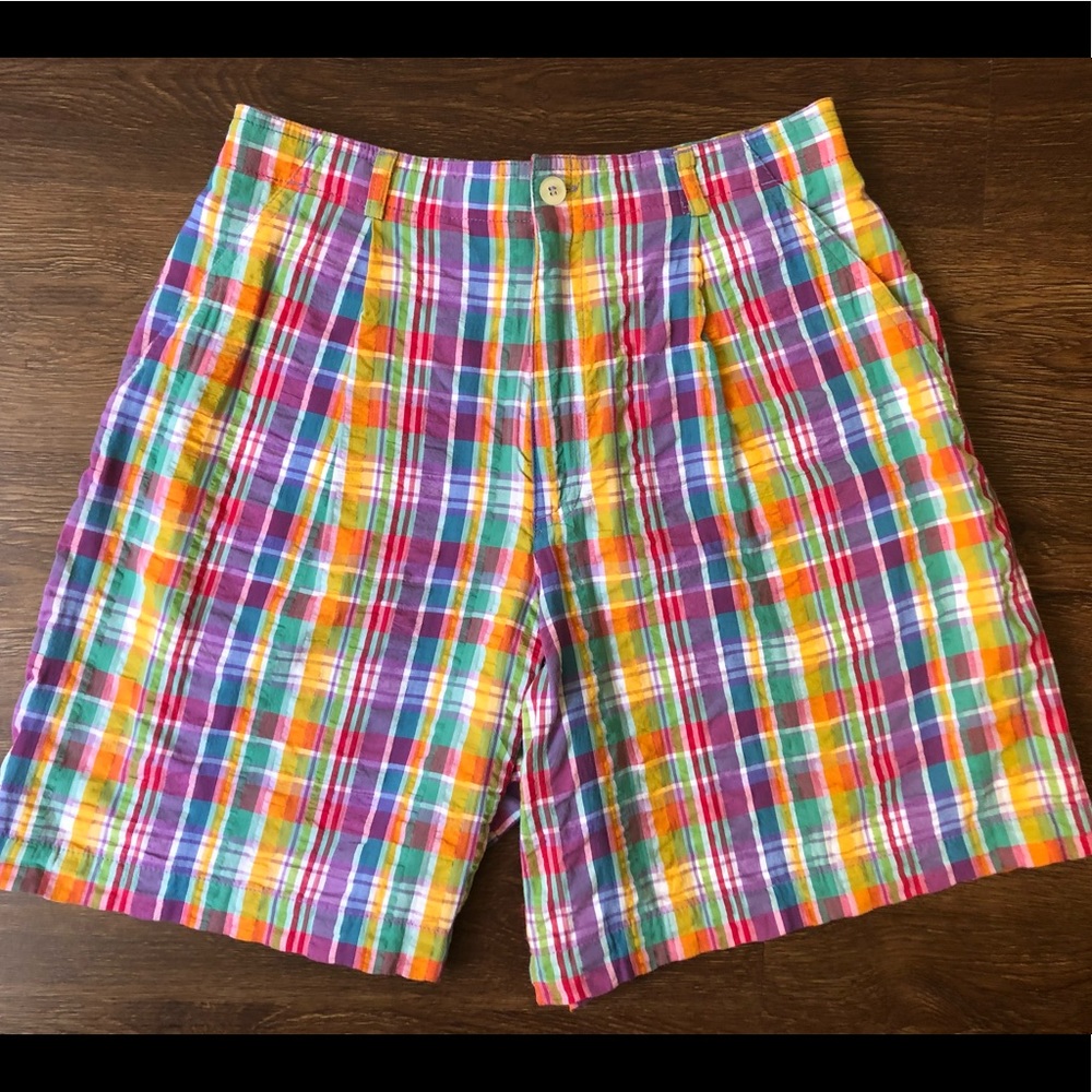 Vintage ‘80s/‘90s LizSport Madras Plaid High Waist Mom Shorts Colorful Small